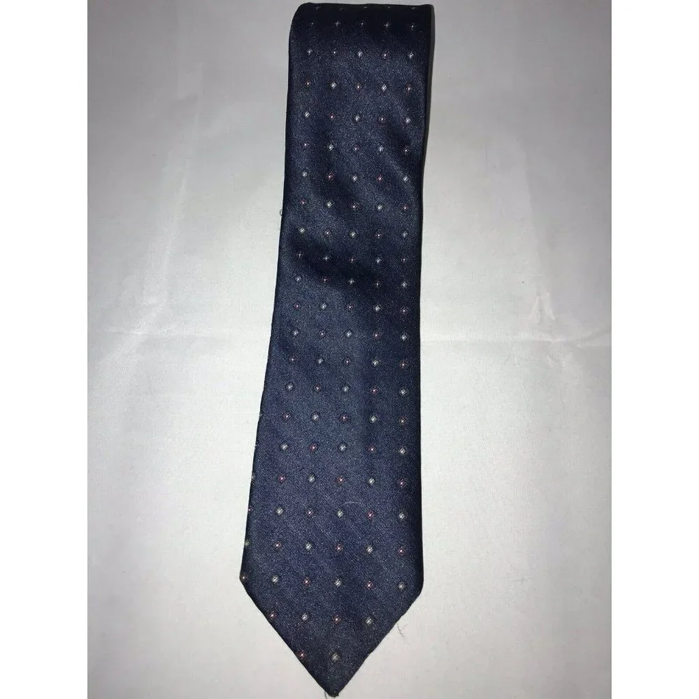 VTG Envoy Navy Blue Red Tan Polka Dots Pattern Men's Classic Neck Tie